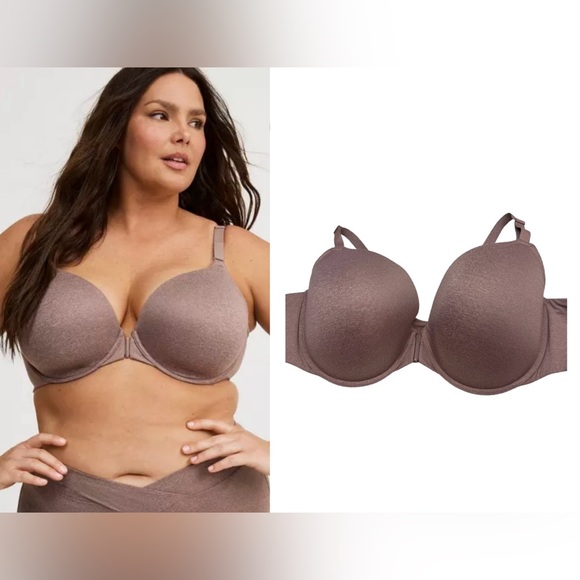TORRID PERFECT T-SHIRT PUSH-UP FRONT-CLOSE Bra in Deep Taupe / Heather sz 48 D - Picture 1 of 14